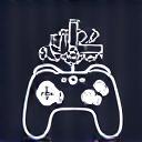 Icon representing game development with a controller and gear.