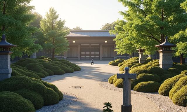 Screenshot of a traditional Japanese garden in VR Discovery: Heiankyo.