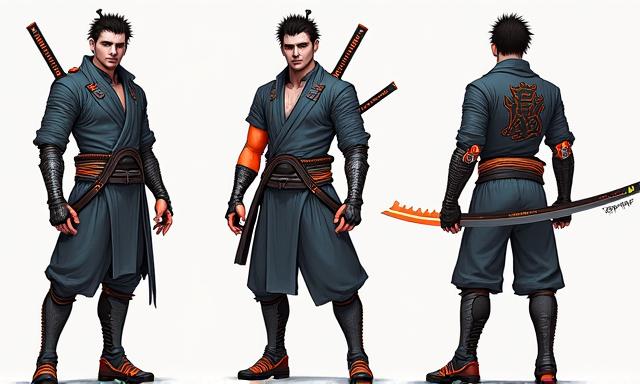 Character design for a cyber samurai in Echoes of Shinra.